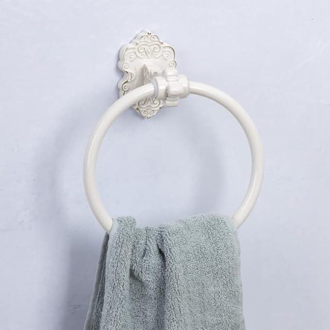 SDH Bathroom Towel Ring - Vintage Style Cream Towel Hanger - Wall Mount Kitchen & Bathroom Hand Towel Holder - Pack of 1 Heavy Duty Decorative Aluminum Hanging Ring for Bathroom - ModernBath
