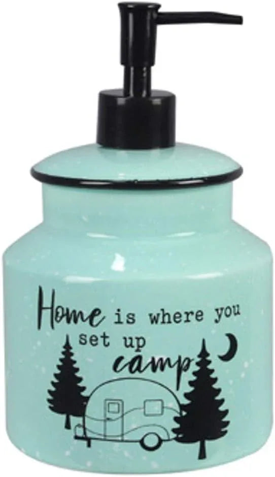 Young's Inc. Farmhouse Soap Dispenser - Decorative Dish and Hand Soap Dispenser for Bathroom and Kitchen - Camper Home, Blue - 4.53" x 4.53" x 7.48" - ModernBath