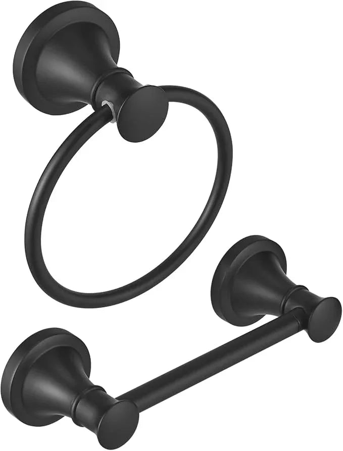 RUMOSE Toilet Paper Holder and Hand Towel Ring Matte Black Wall Mount Bathroom Hardware Accessories 2 PCS Set Flexible Pivoting Toilet Tissue Roll Holder and Towel Hanger, Stainless Steel - ModernBath