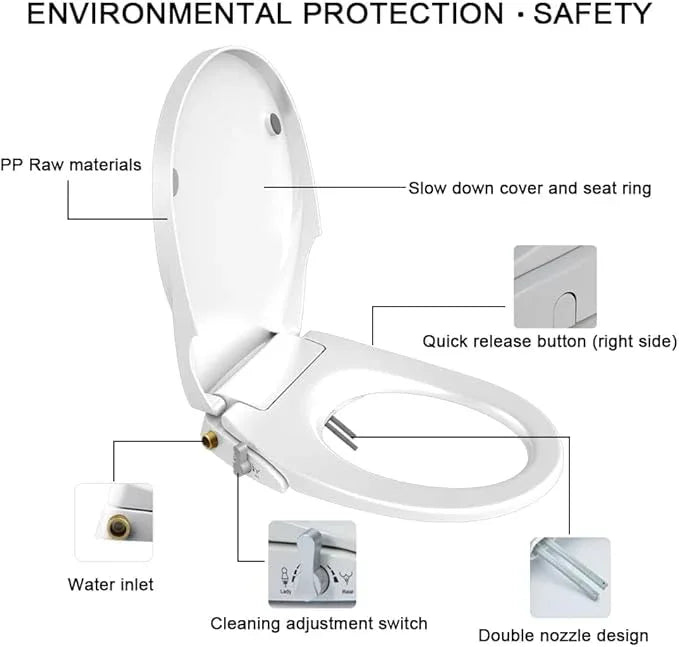 Toilet Seat Bidet Seat with Self Cleaning Dual Nozzles Non electric Separated Rear & Feminine Cleaning Natural Water Spray, soft close toilet seat,Easy DIY Installation - ModernBath