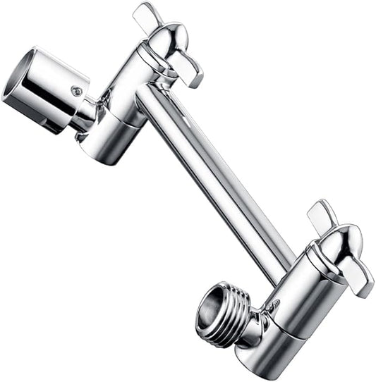 BRIGHT SHOWERS Brass Shower Arm Extender for Rain and Handheld Shower Head, 5 Inch Universal Shower Head Extension Arm, Height & Angle Adjustable, Chrome