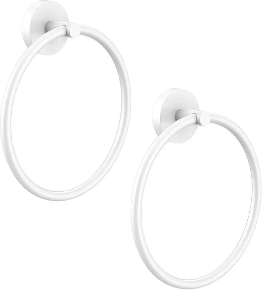 Hand Towel Holder Screw-in Stainless Steel Towel Ring for Bathroom Wall White Towel Hanger Round Towel Racks for Bathroom Decor and Accessories, 2 Packs - ModernBath