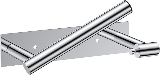FORIOUS Toilet Paper Holder, Adhesive or Wall Mounted Options, Stainless Steel Rustproof Stick on no Drilling Double Post Pivoting Toilet Tissue Roll Holder Wall Mount for Bathroom, Polished Chrome - ModernBath