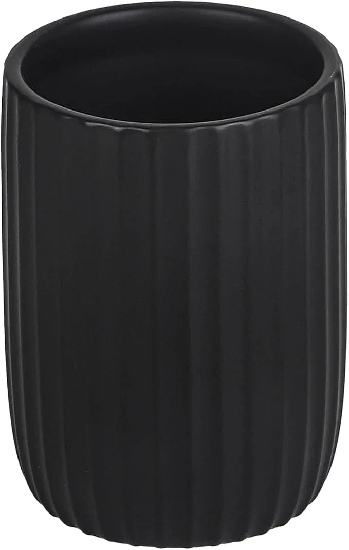 VivaBelle 8 oz Toothbrush Holders for Bathroom, Ceramic Tooth Brushing Dispenser, Small Tooth Brush Organizer for Countertop, Toothpaste Storage Stand, Tumbler Storage Cup for Makeup Brushes -Black - ModernBath