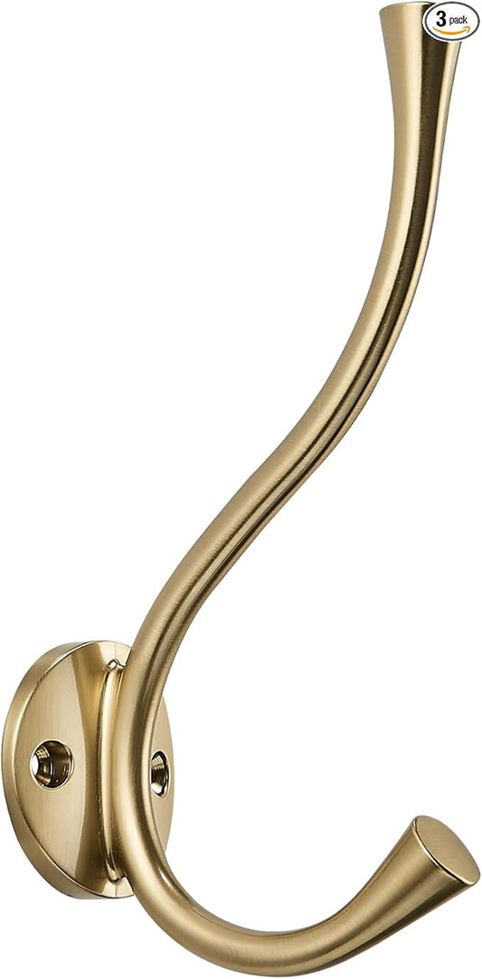 Sailing 3 Pack Coat Hooks - Champagne Bronze Coat Hooks Decorative Wall Hooks for Bathroom Living Room Bedroom Hanger for Robe Dressing Room Fitting Room