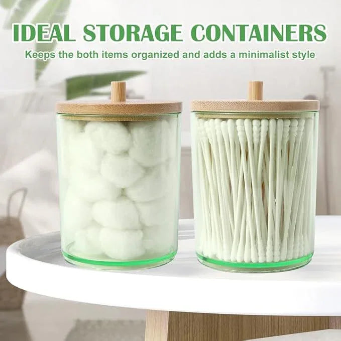 iMucci 9Pcs Pastel Green Bathroom Accessories Set - with Trash Can,Toilet Brush,Toothbrush Holder, Lotion Soap Dispenser, Soap Dish,Toothbrush Cup,Qtip Holder (Bamboo Cover) - ModernBath