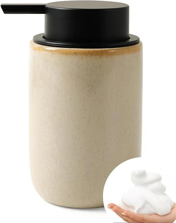 BosilunLife Foam Soap Dispenser - Ceramic Foaming Hand Dispenser for Bathroom Modern Farmhouse Small Soap Dispenser Hand Pump Dispenser for Kitchen Sink (Greige with Speckle, Foam Pump) - ModernBath