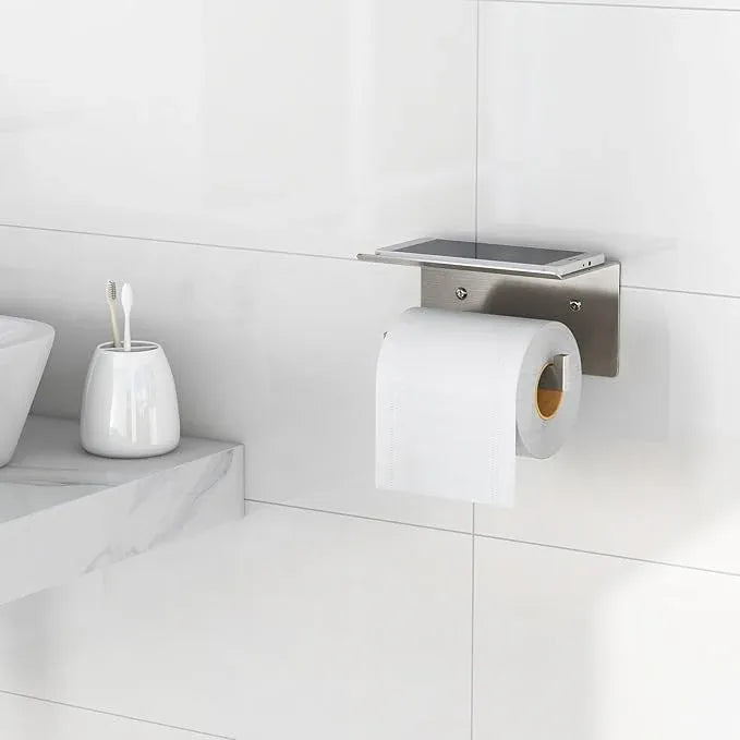 Toilet Paper Holder with Phone Shelf, Brushed Nickel Toilet Paper Holder Wall Mount, Rustproof Stainless Steel Bathroom Storage - ModernBath