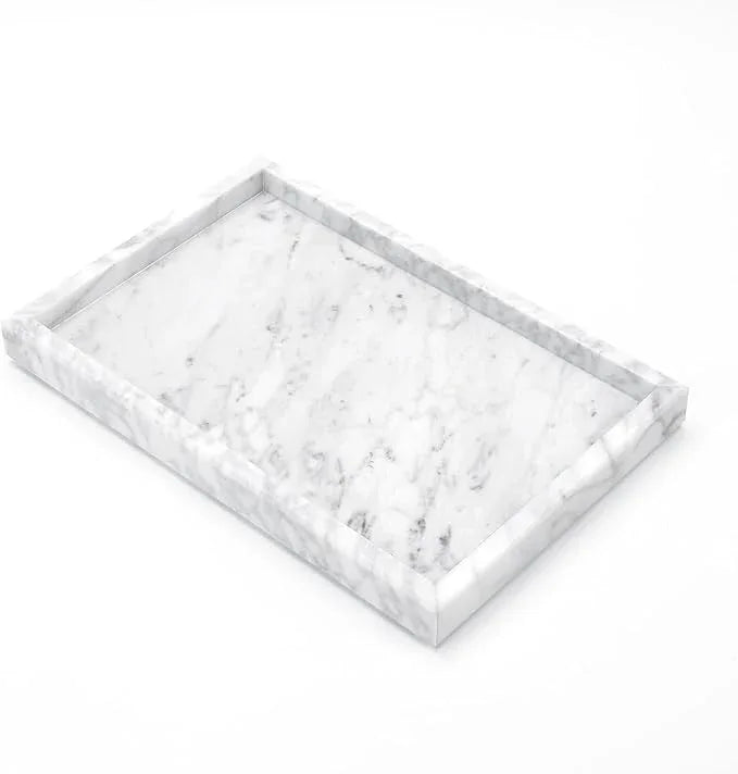 Yew & Tulip Natural Carrara White Marble Vanity Tray, Natural White Marble Serving Tray for Bathroom, Kitchen, Vanity, Home Decor, Wedding etc. (12" x 8" x 1.2") - ModernBath