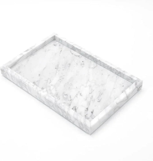 Yew & Tulip Natural Carrara White Marble Vanity Tray, Natural White Marble Serving Tray for Bathroom, Kitchen, Vanity, Home Decor, Wedding etc. (12" x 8" x 1.2") - ModernBath