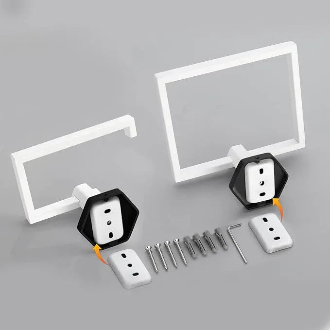 GERZWY Bathroom 2-Piece Hardware Set Stainless Steel Wall Mount - Towel Ring Toilet Paper Holder, White & Black - ModernBath