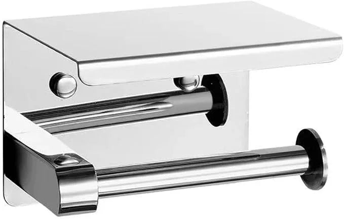 Toilet Paper Holder with Phone Shelf Stainless Steel Bathroom Tissue Roll Holder Wall Mounted Toilet Paper Roll Storage Polished Chrome Finished - ModernBath