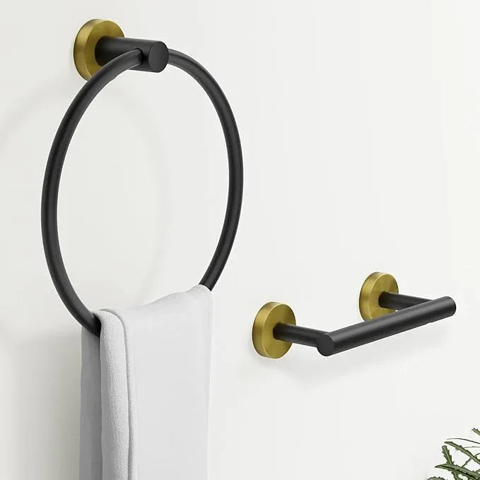 Toilet Paper Holder and Towel Ring Set 2PCS Wall Mount, Black and Gold Bathroom Hardware Set, Stainless Steel Hand Towel Holder Toilet Paper Roll Holder Set, Bathroom Accessories for Bathroom Kitchen - ModernBath