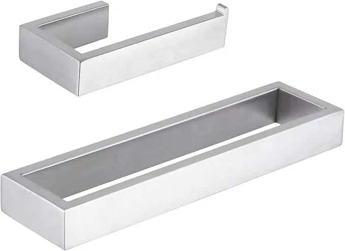 GERZWY Contemporary Stainless Steel Wall Mounted 2-Piece Bathroom Hardware Set - Towel Rings Toilet Paper Holder, Brushed Finish HG1708-2LS - ModernBath