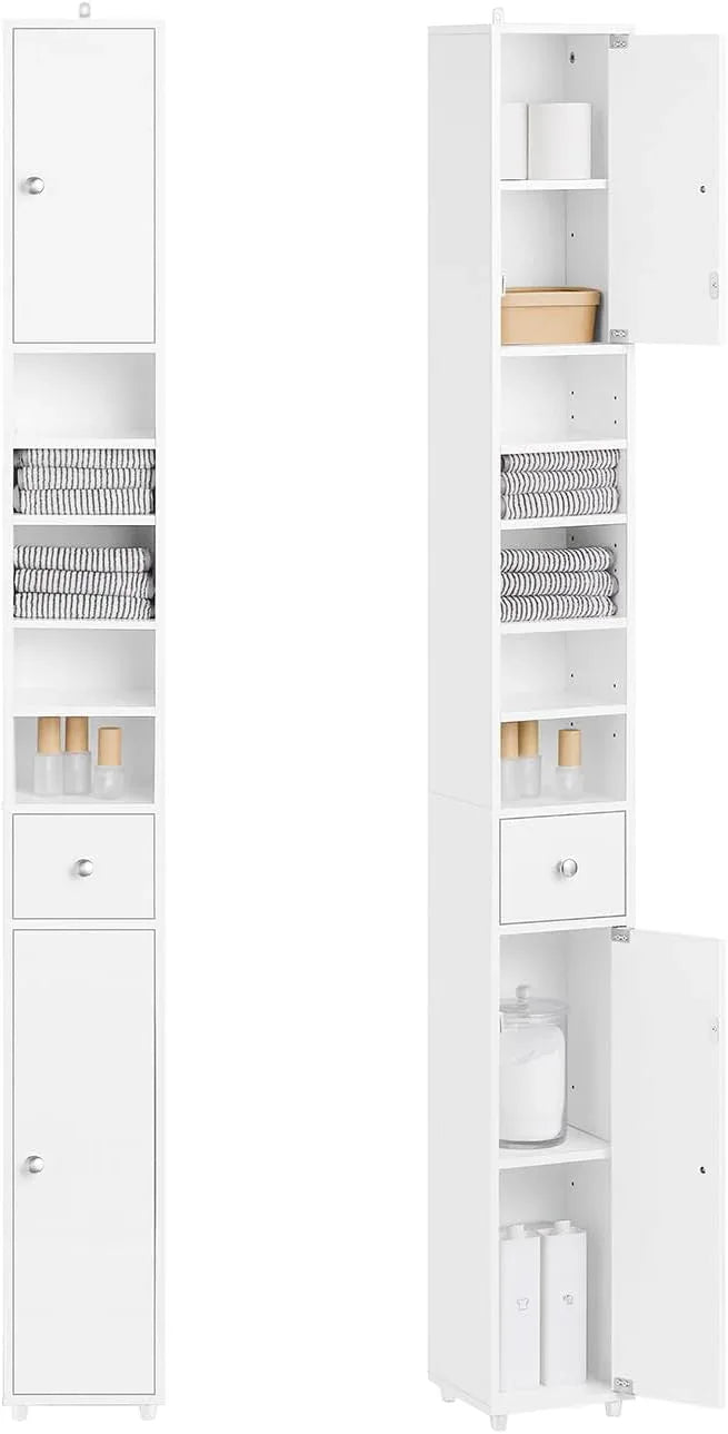 Haotian Bathroom Skinny Tall Storage Cabinet, Slim Stand Narrow Tower Cabinet with Adjustable Shelves for Small Spaces, White BZR167-GW - ModernBath