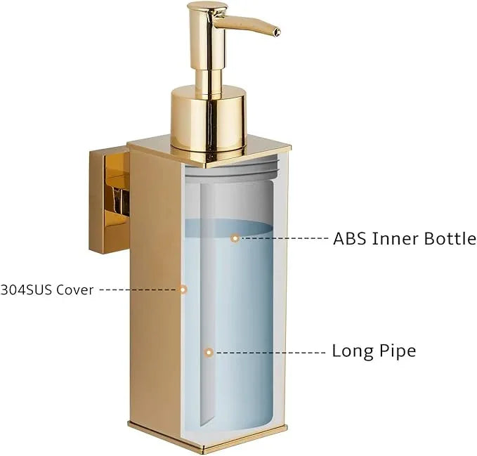 BGL Soap Dispenser Stainless Steel 304 Wall Mount Gold Liquid and Soap Dispenser for Kitchen and Bathroom - ModernBath