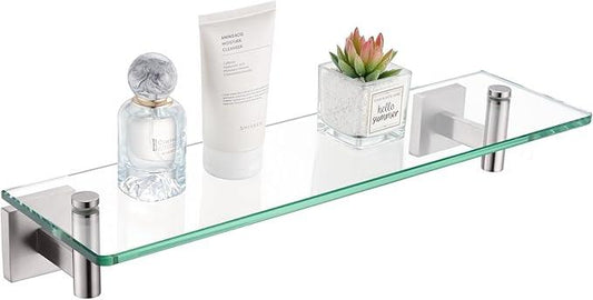 KOKOSIRI Floating Shelf Bathroom Wall Mount Shelves 16-Inch for Bedroom, Living Room, Kitchen, Small Hanging Rack Brushed Stainless Steel B1105BR-L16 - ModernBath
