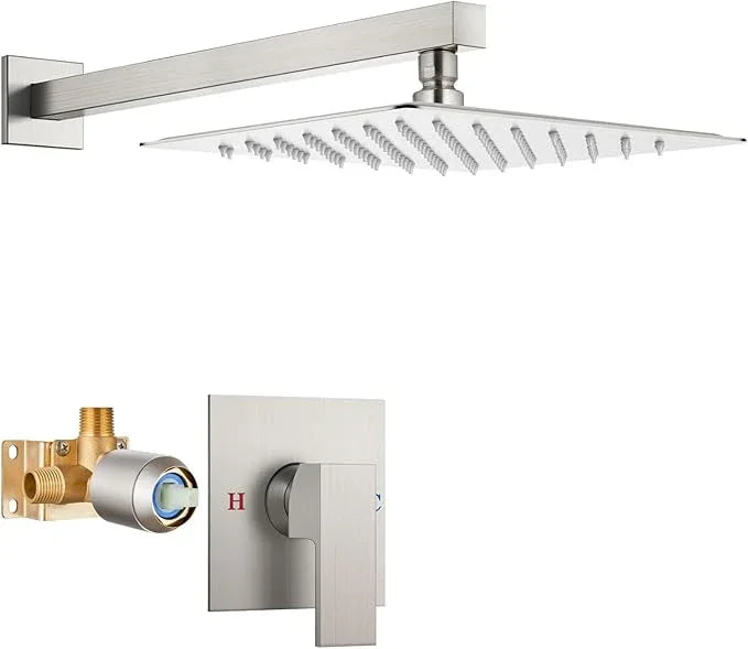 Airuida Shower Faucet Set Bathroom Rain Shower System SUS304 Stainless Steel Single Handle With Male Threads Rough-in Valve Shower Trim Kit 10 Inch Wall Mount Shower Head Brushed Nickel - ModernBath