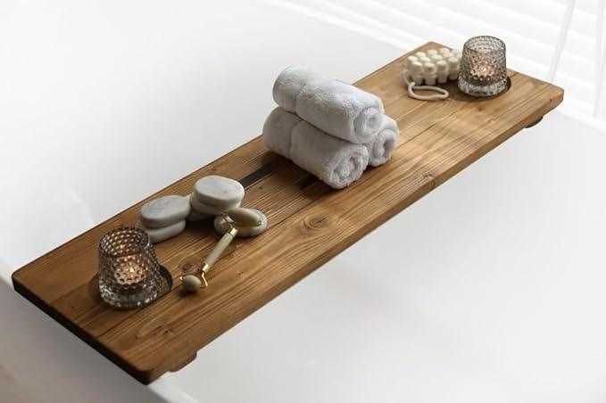 Amhe Store! Luxury Rustic Acacia Wood. Durable, Water-Resistant, Minimalistic, Adjustable 35x9 Inches. Lovely Gift - Box. Bath Tub Tray Wood - Bath Tray for Tub. Unique Natural Grain for Relaxation - ModernBath