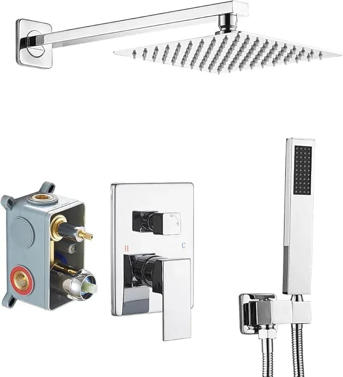 Heable Shower System with High Pressure Rainfall Shower Head, Handheld Shower head and Shower Faucet Trim Kit, Rain Mixer Shower Set Wall Mounted Chrome（Valve Include） - ModernBath