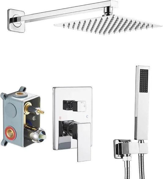 Heable Shower System with High Pressure Rainfall Shower Head, Handheld Shower head and Shower Faucet Trim Kit, Rain Mixer Shower Set Wall Mounted Chrome（Valve Include） - ModernBath