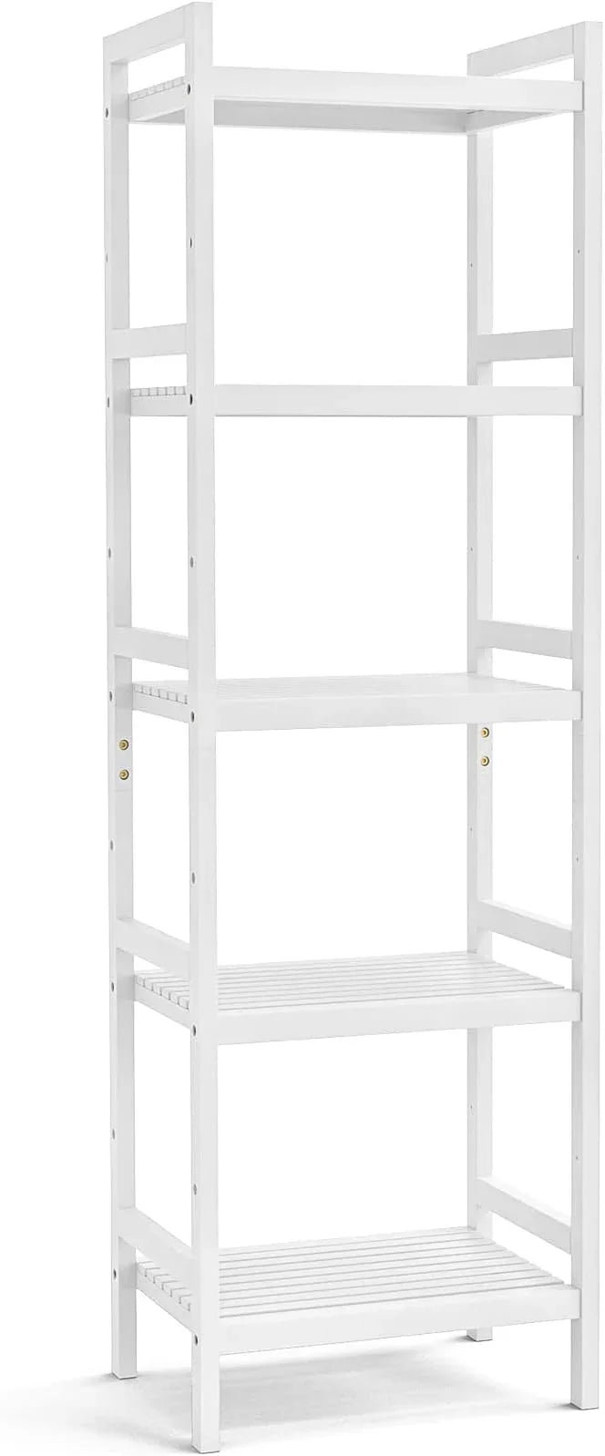 Homykic Bamboo Bookshelf, 5-Tier Narrow 55.9” Adjustable Book Shelf Bookcase Bathroom Shelves Freestanding Storage Stand for Living Room, Bedroom, Kitchen, Rust Resistance, Easy Assembly, White - ModernBath