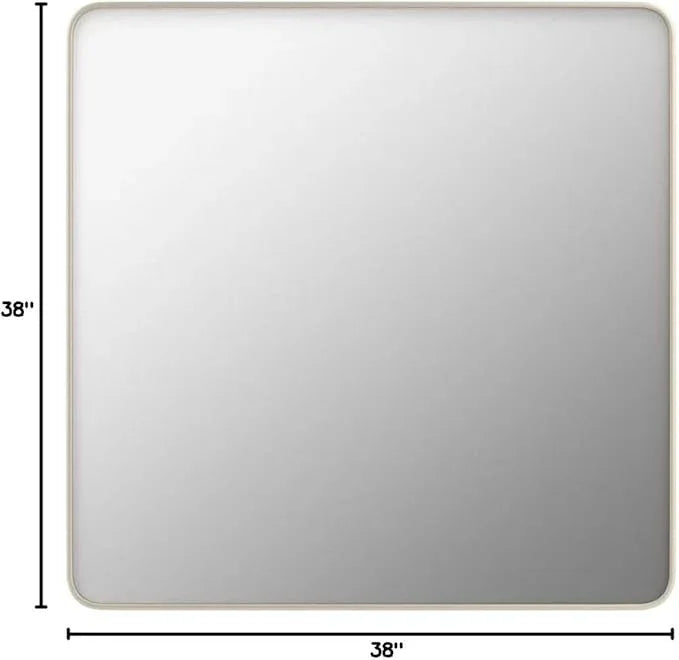 LOAAO 38X38 Inch Brushed Nickel Bathroom Mirror, Rounded Rectangle Silver Metal Frame Mirror, Brushed Nickel, Anti-Rust, Shatter Proof, Hangs Horizontally or Vertically - ModernBath