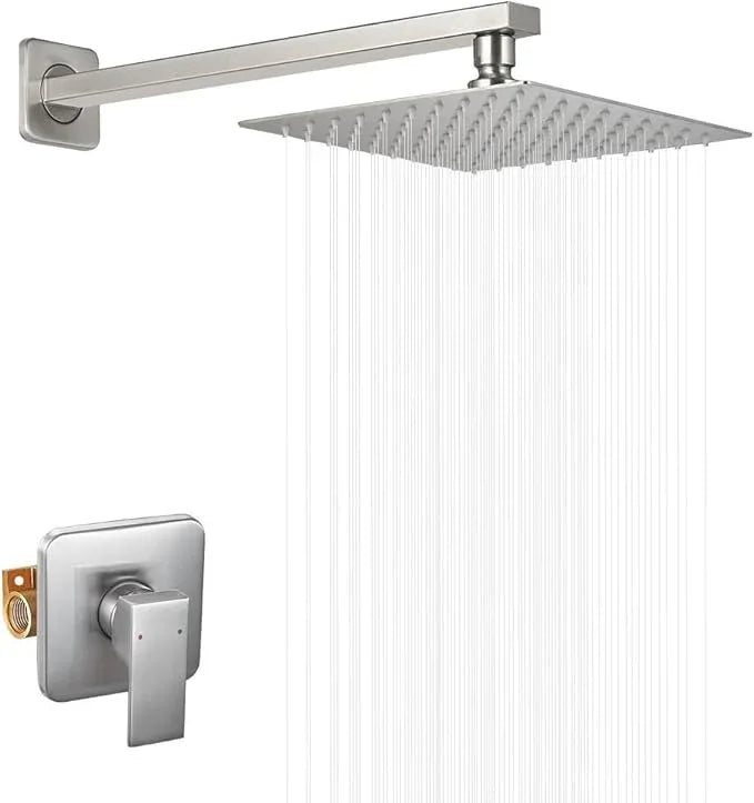 JingGang Brushed Nickel Shower Faucet Set Bathroom Luxury Rainfall Shower System with Rain Shower Head Single Function Shower Trim Kit with Rough-in Valve - ModernBath