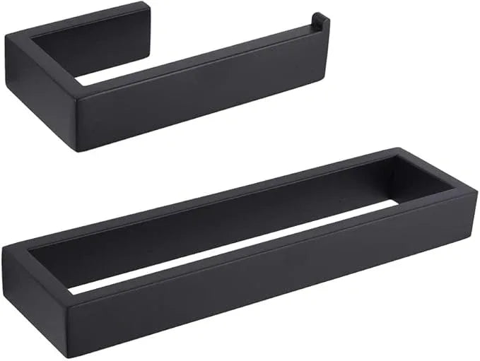 GERZWY Bathroom Accessory 2-Piece Set SUS 304 Stainless Steel Toilet Paper Holder Towel Ring Wall Mount, Matte Black HG1708-2BK - ModernBath