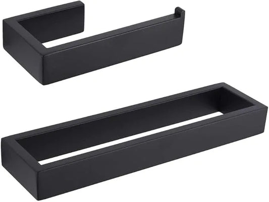 GERZWY Bathroom Accessory 2-Piece Set SUS 304 Stainless Steel Toilet Paper Holder Towel Ring Wall Mount, Matte Black HG1708-2BK - ModernBath