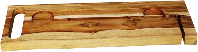EcoDecors Eleganto 30" Live Edge Solid Teak Bath Caddy Tray with Handle, Book & Tablet Holder, Wine Glass Holders, Luxury Bathtub Tray - ModernBath
