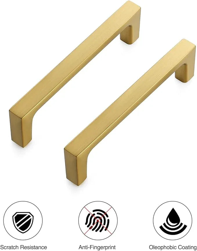 Ravinte 10 Pack Solid 3-3/4 Inch Square Cabinet Handles - Brushed Brass Pulls for Kitchen Drawers and Cabinets - Hardware - ModernBath