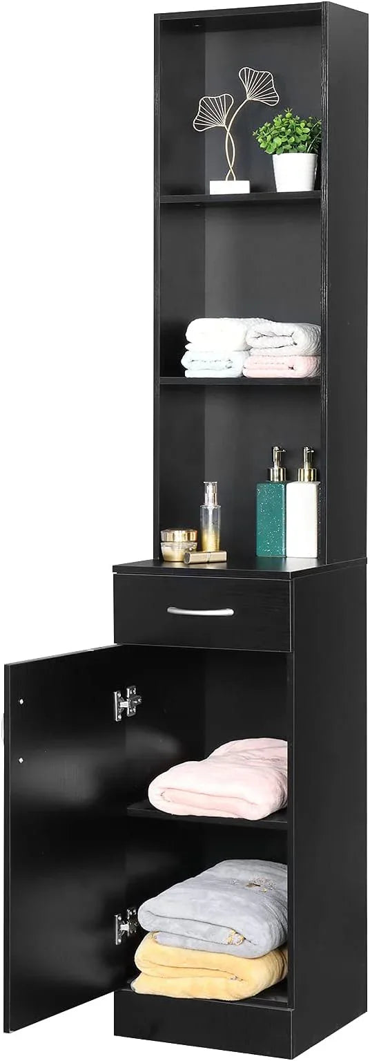 BNSPLY Tall Bathroom Cabinet, Narrow Slim Linen Cabinet with 3 Tier Open Shelves and Drawer, Free Standing Linen Tower for Bathroom, Living Room, Kitchen (White 13.4" W x 13" D x 70" H) - ModernBath