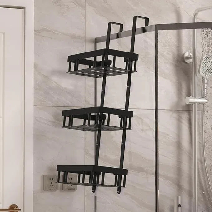 3-Tier Over Door Shower Caddy, Black Metal Bathroom Storage Rack, 11.81x5.31 Inch Shelves, Rustproof Organizer, Modern Style, No Drilling Required, for Toiletry Storage - ModernBath