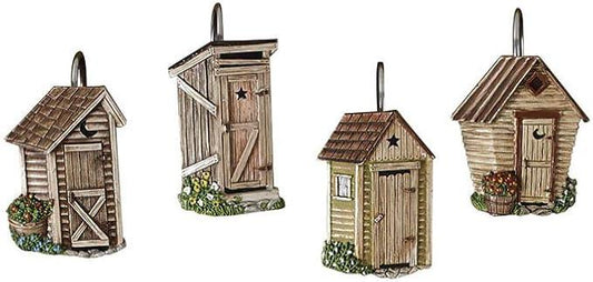 Park Designs Outhouse Shower Curtain Hooks | Decorative Rustic Bathroom Curtain Hook Set of 12 | Hand-Painted Resin with Vintage Country Charm | Farmhouse Bath Accessory for Themed Décor | Durable & - ModernBath