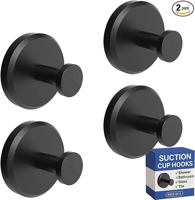 HOME SO Suction Cup Hooks for Shower, Bathroom, Kitchen, Glass Door, Mirror, Tile – Loofah, Towel, Coat, Bath Robe Hook Holder for Hanging up to 15 lbs – Waterproof & Rustproof, Matte Black (4-Pack) | for Shower, Bathroom, Kitchen, Glass Door, Mirror, ... - ModernBath