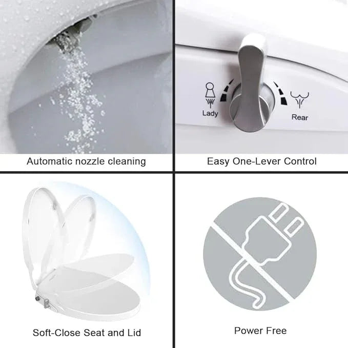 Toilet Seat Bidet Seat with Self Cleaning Dual Nozzles Non electric Separated Rear & Feminine Cleaning Natural Water Spray, soft close toilet seat,Easy DIY Installation - ModernBath