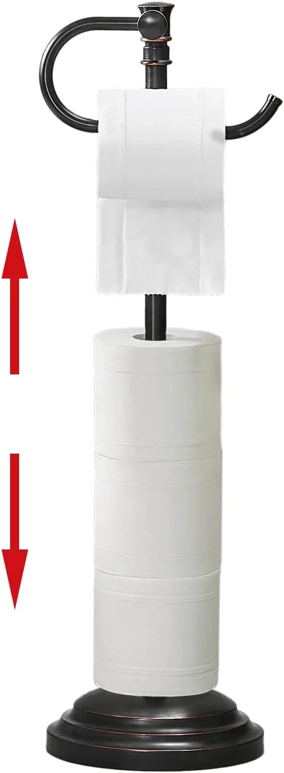 RUMOSE Toilet Paper Holder Stand for Floor, Oil Rubbed Bronze Adjustable (12.4" to 22.8") Bathroom Toilet Tissue Holder, Free Standing Toilet Paper Roll Holder with Storage, Stainless Steel - ModernBath