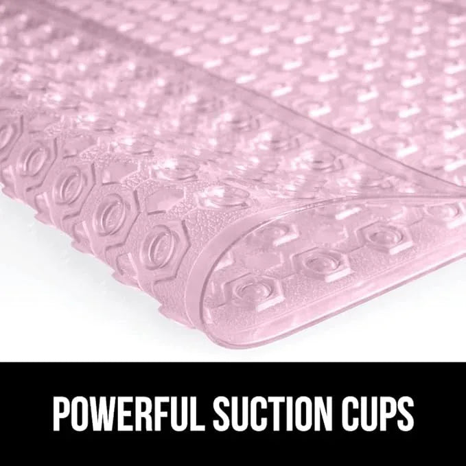 GORILLA GRIP Patented Bath Tub Shower Mat, Machine Washable Bathtub Floor Liner Mats, Suction Cups and Drain Holes to Keep Tubs Clean, Soft on Feet, Bathroom Essentials, 35x16 Inch, Clear Light Pink - ModernBath
