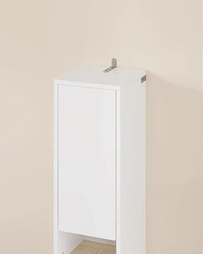SoBuy Bathroom Narrow Storage Cabinet Skinny Tall Unit with Adjustable Shelves Slender Anti-Tipping Floor Standing Cupboard, White & Natural BZR34-WN - ModernBath