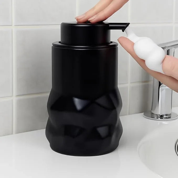 BosilunLife Hand Soap Dispenser - Foam Soap Dispenser Bathroom Ceramic Dish Liquid Soap Dispenser for Kitchen, Bathroom Countertop Soap Dispensers (Black-Foam-Sculpt) - ModernBath