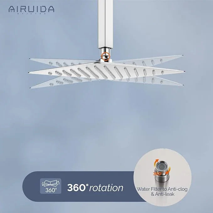 Airuida Shower Faucet Set and Handle Set Single Function Shower Trim Kit Ceiling Mount Rainfall Shower System with Male Threads and Rough-in Valve 10 Inch Square Shower Head Chrome Polish - ModernBath