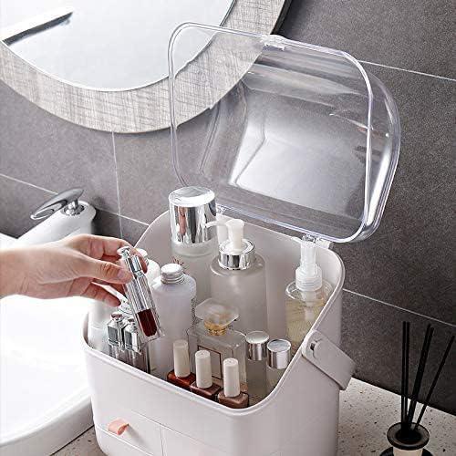 LINFIDITE Cosmetic Storage Box with Lid Waterproof&Dustproof Makeup Organizer Box Portable Handle,Large Makeup Display Case with Drawers Fully Open Lid,Great for Bathroom Countertop Bedroom Dresser - ModernBath