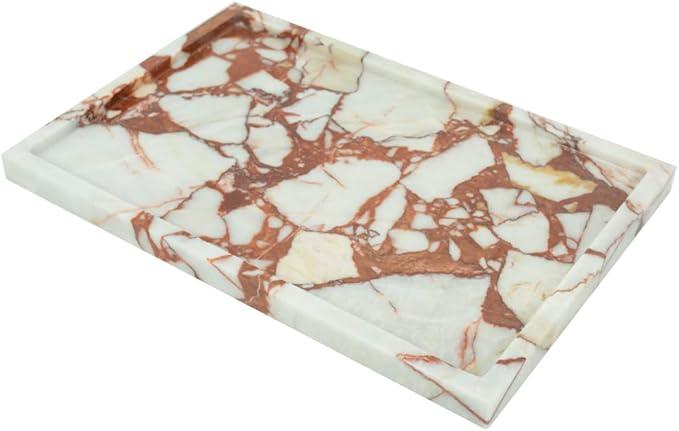 FutureStone 100% Natural Marble Serving Tray Luxury Marble Storage Tray for Home Decor Stone Tray for Bathroom/Kitchen/Vanity/Dresser,Plate Holder for Tissues, Candles, Towel - ModernBath