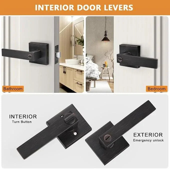Probrico Oil Rubbed Bronze Privacy Door Levers Heavy Duty Lockset for Interior Bedroom/Bathroom, Flat Square Universal Handing Handlesets/Leversets, 6 Pack - ModernBath