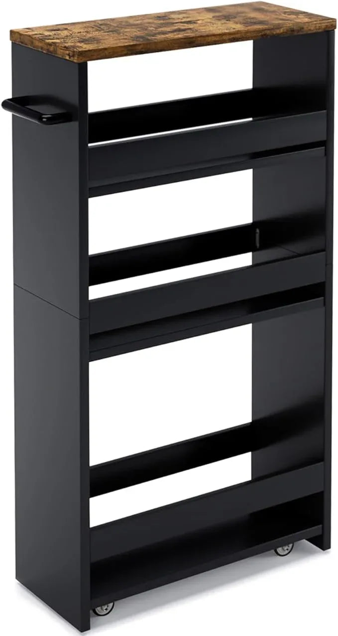 MARTY Rolling Storage Cart 4-Tier Black Kitchen Cart with Wheels, Slim Storage Cart with Handle Slide Out Utility Cart Shelving Unit Organizer Trolley for Laundry Narrow Places Bathroom Small Corner - ModernBath