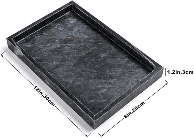 Moreast Black Marble Tray, Stone Bathroom Tray, Decorative Holder for Tissrue, Candle, Soap, Towel, Plant (Black - 12 x 8) - ModernBath