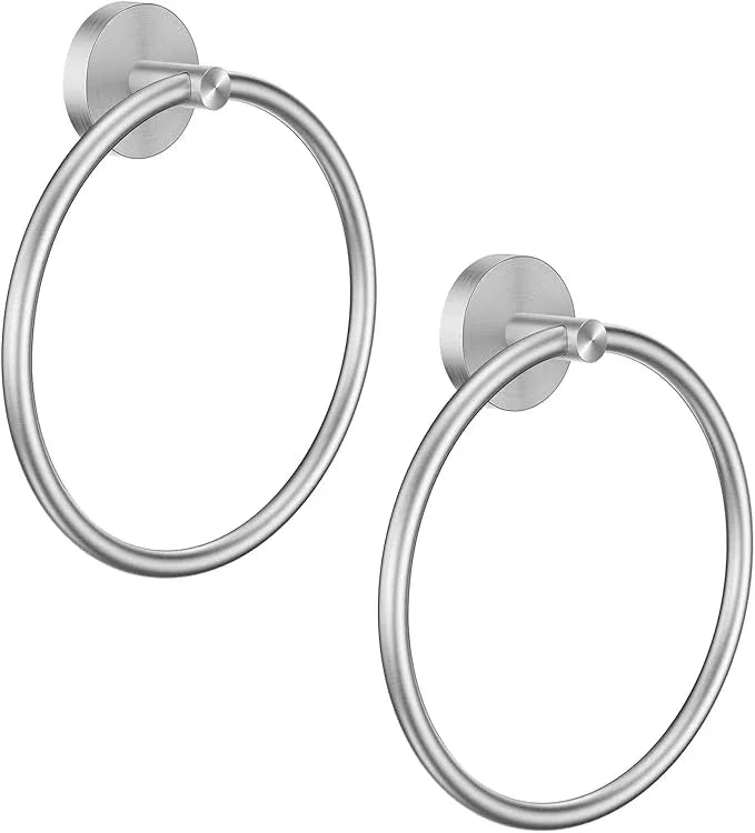 Hand Towel Holder Screw-in Brushed Nickel Towel Ring for Bathroom Wall Stainless Steel Towel Hanger Round Towel Racks for Bathroom Decor and Accessories, 2 Packs - ModernBath
