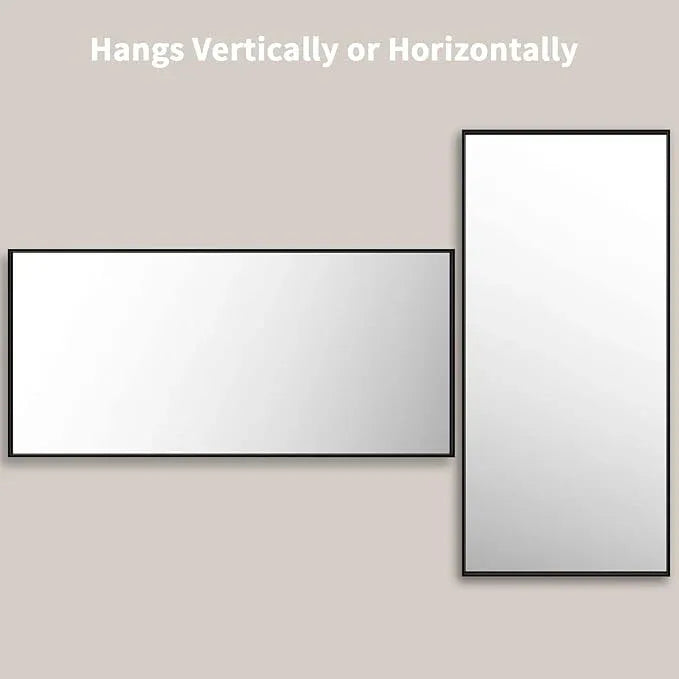 LOAAO 60"X28" Black Rectangle Bathroom Mirror Wall, Matte Black Aluminum Alloy Frame, Tempered Glass, Hangs Vertically or Horizontally, Easy to Install - ModernBath