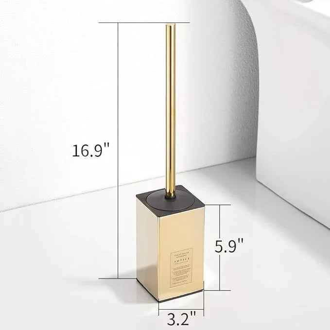 Freestanding Toilet Brush Holder for bathrooms 304 Stainless Steel Toilet Brush Stand Square Storage and Organization Rust Resistant 17-inch high Polished Gold Finished - ModernBath